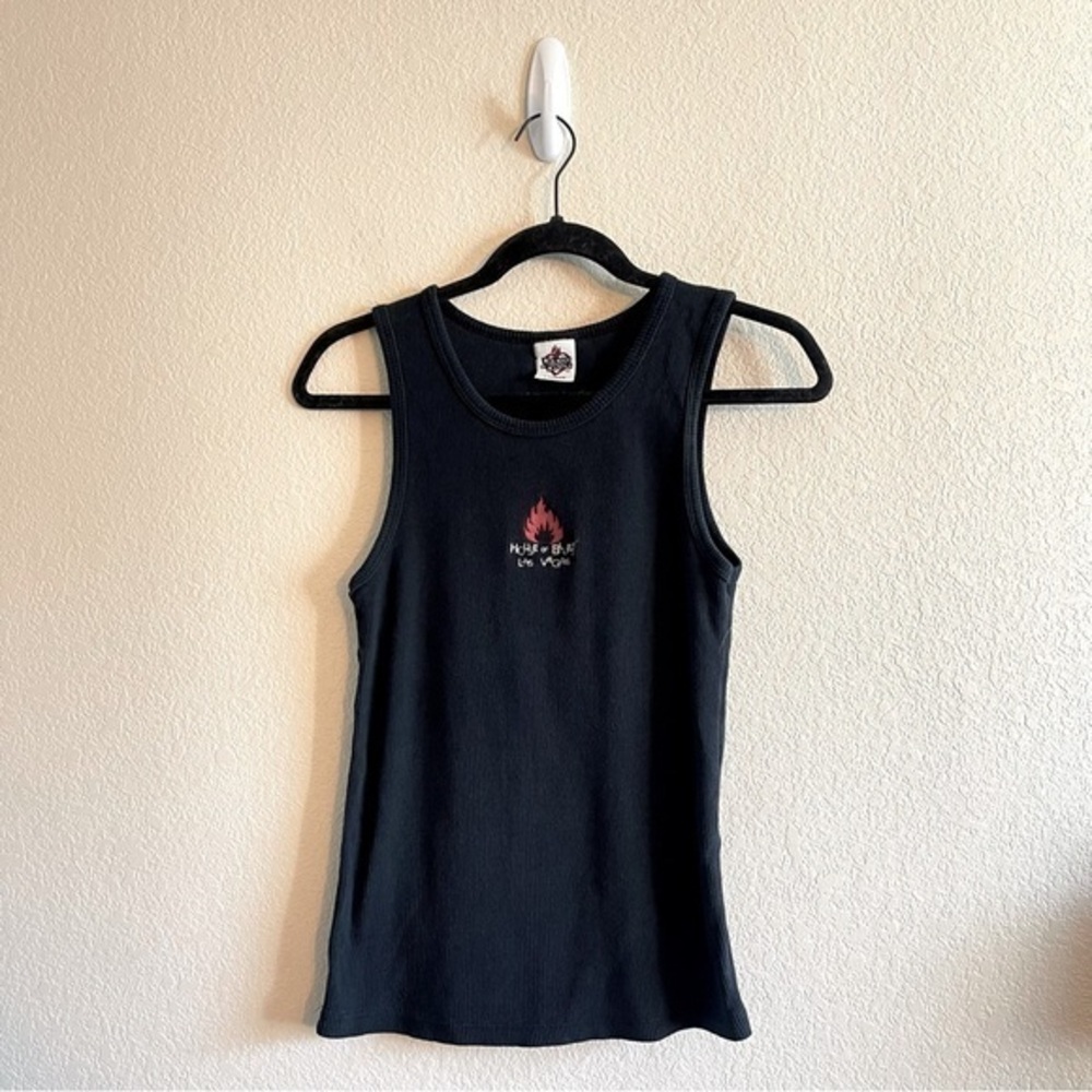 Y2K House of Blues Las Vegas Black Ribbed Tank Top Embroidered Womens Size XL